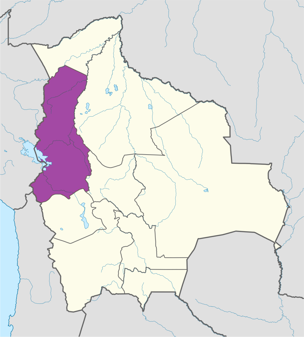 Mapa de ubicación del departamento de La Paz en Bolivia.