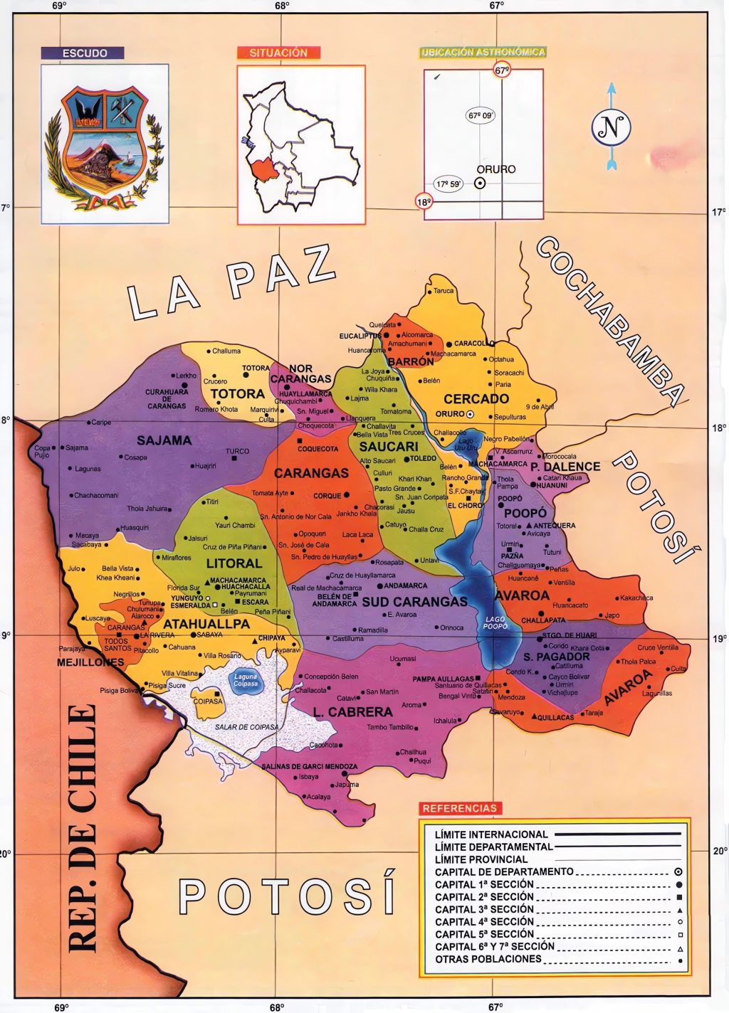 Mapa político del departamento de Oruro.