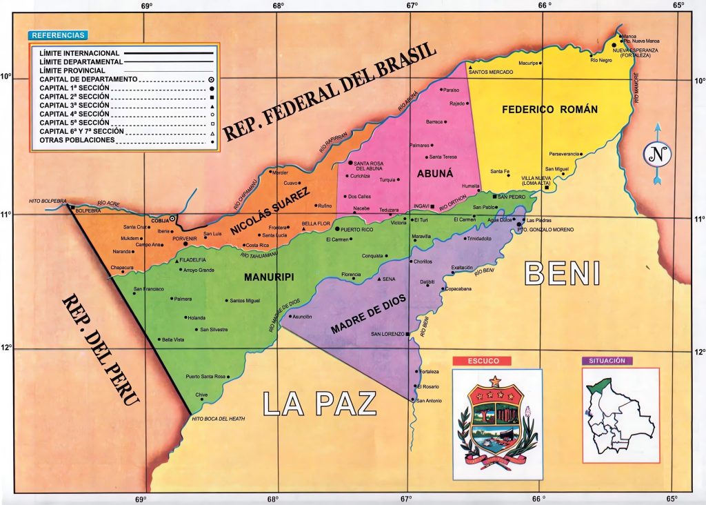 Mapa político del departamento de Pando.