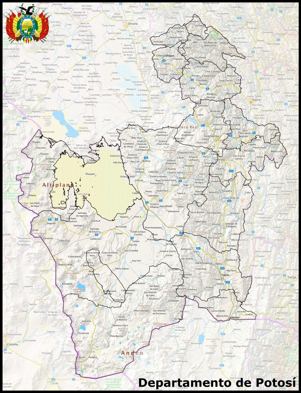 Mapa del departamento de Potos&iacute;.