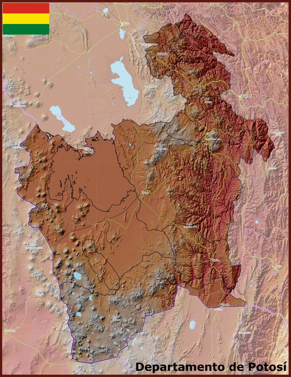 Mapa f&iacute;sico del departamento de Potos&iacute;.