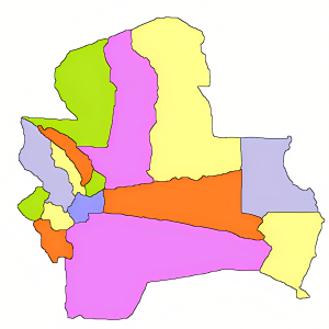 Mapa mudo coloreado del departamento de Santa Cruz (Bolivia).