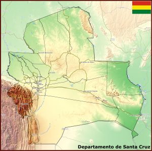 Mapa f&iacute;sico del departamento de Santa Cruz (Bolivia)