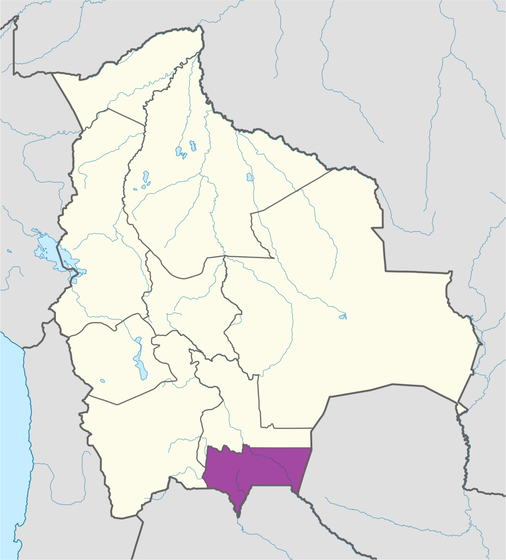 Mapa de ubicaci&oacute;n del departamento de Tarija en Bolivia.
