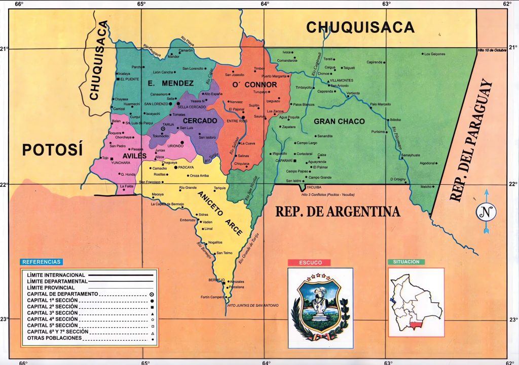 Mapa pol&iacute;tico del departamento de Tarija.