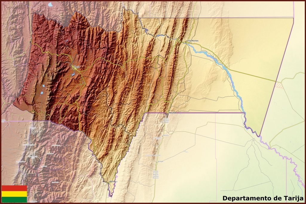 Mapa f&iacute;sico del departamento de Tarija.
