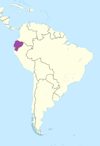 Mapa de ubicación de Ecuador en América del Sur.
