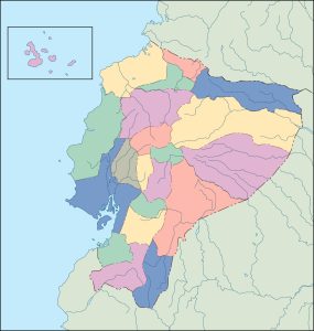 Mapa mudo coloreado de Ecuador.