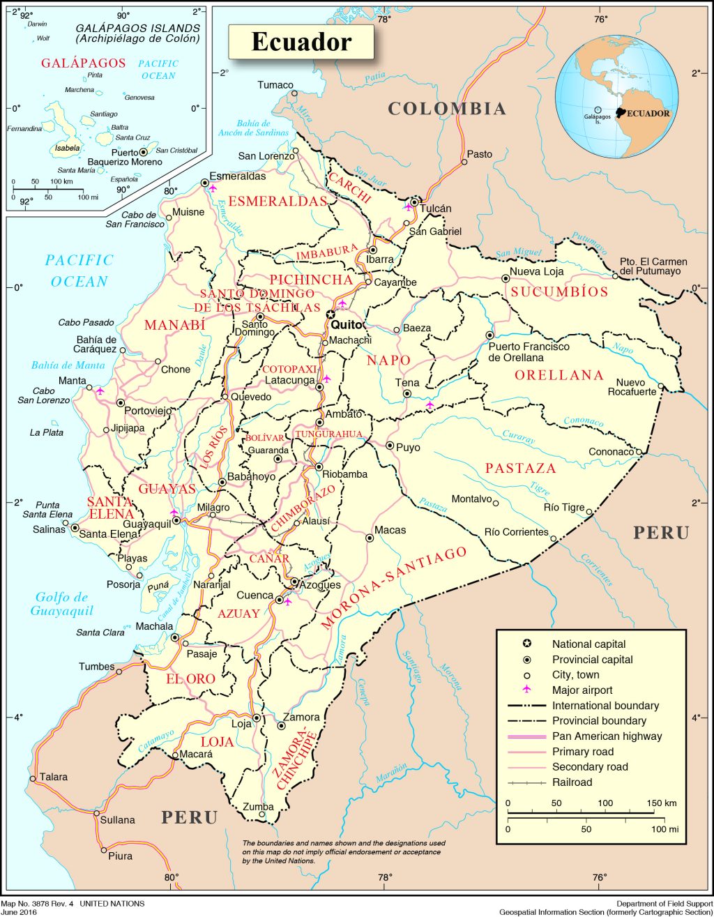 Mapa de las ciudades de Ecuador.