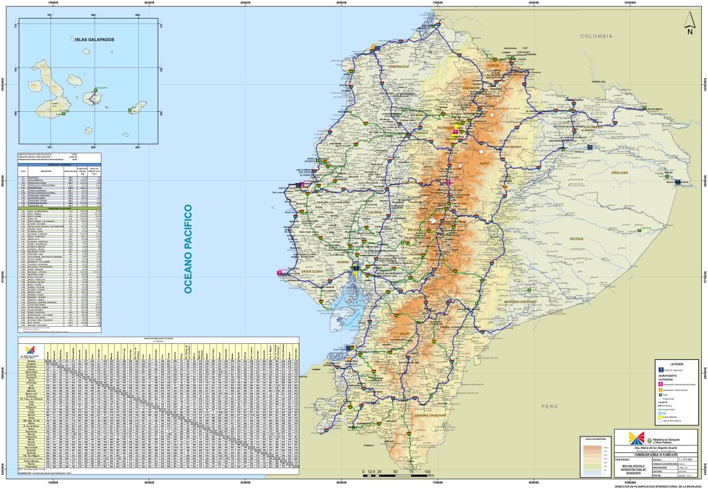 Mapa de carreteras del Ecuador.