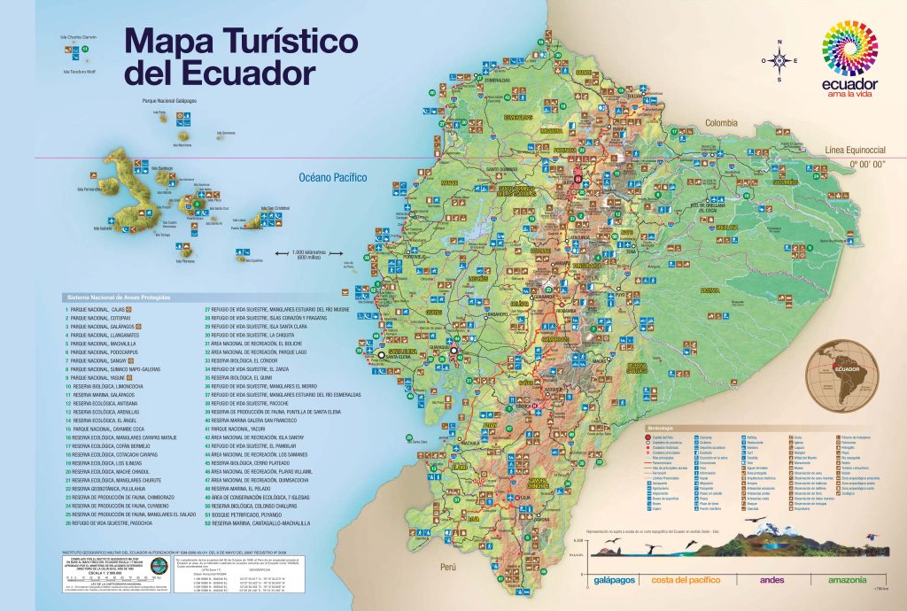 Mapa tur&iacute;stico del Ecuador.