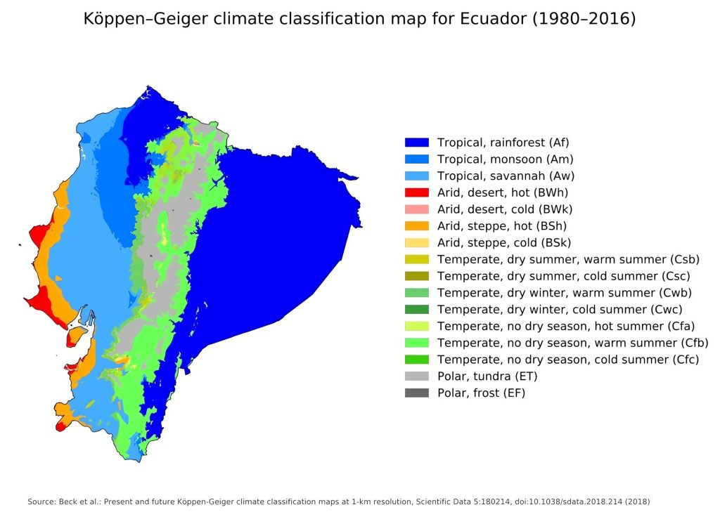 Mapa climático de Ecuador.