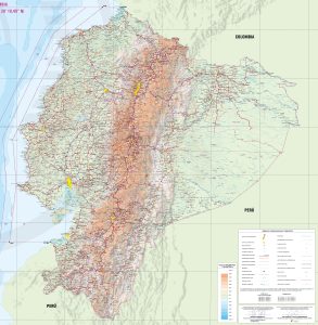 Mapa f&iacute;sico de la Rep&uacute;blica del Ecuador.