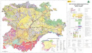 Mapa de rocas y minerales industriales de Castilla y León.