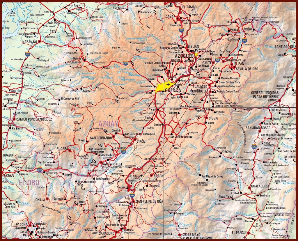Mapa f&iacute;sico de la provincia de Azuay.
