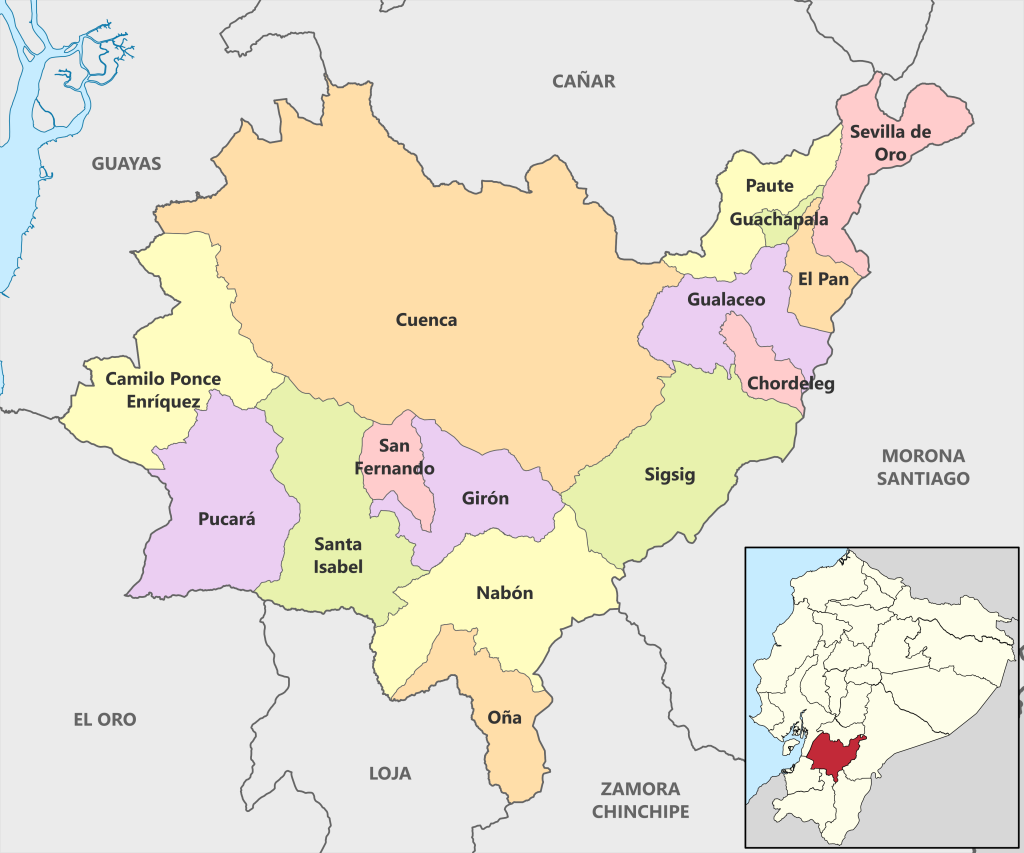 Mapa pol&iacute;tico de la provincia de Azuay.