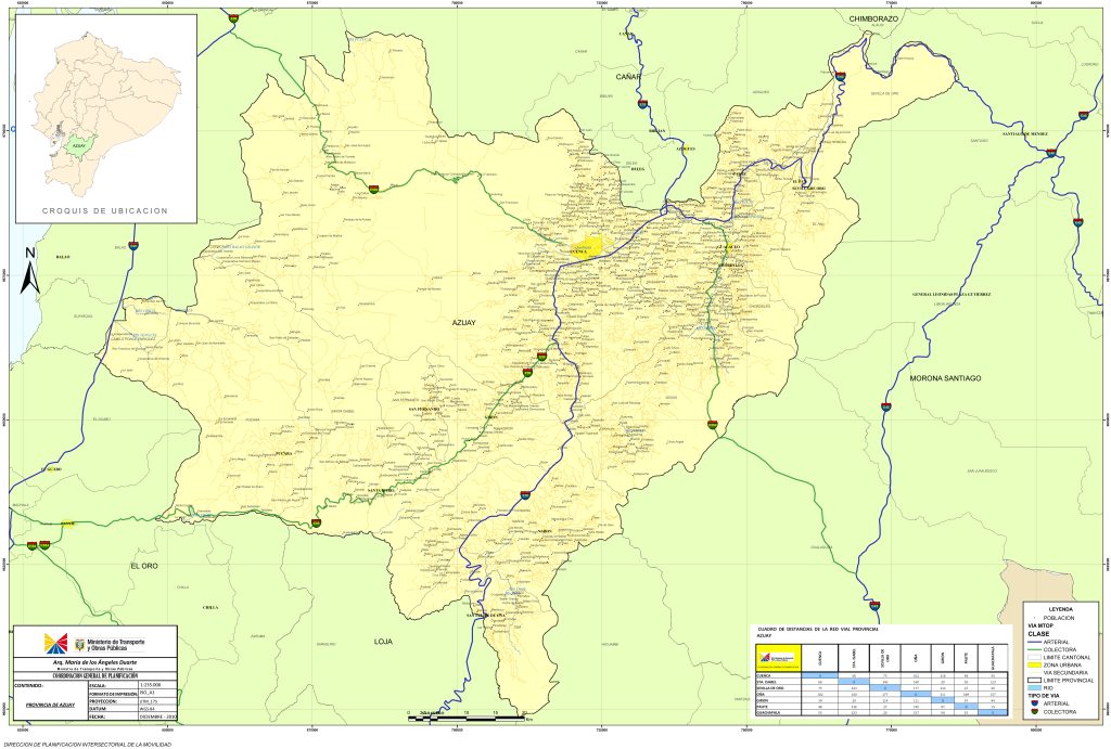 Mapa de carreteras de la provincia de Azuay.