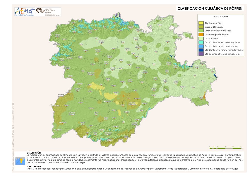Mapa climático de Castilla y León.