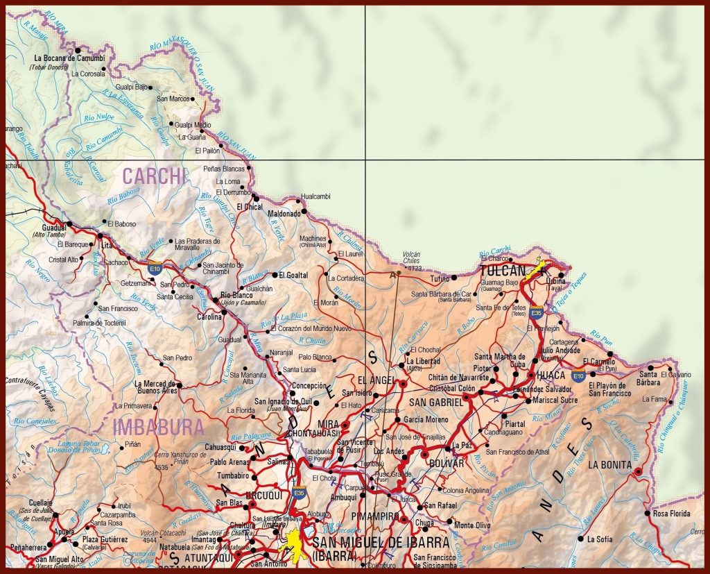 Mapa f&iacute;sico de la provincia de Carchi.