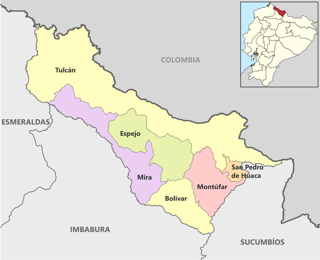 Mapa pol&iacute;tico de la provincia de Carchi.