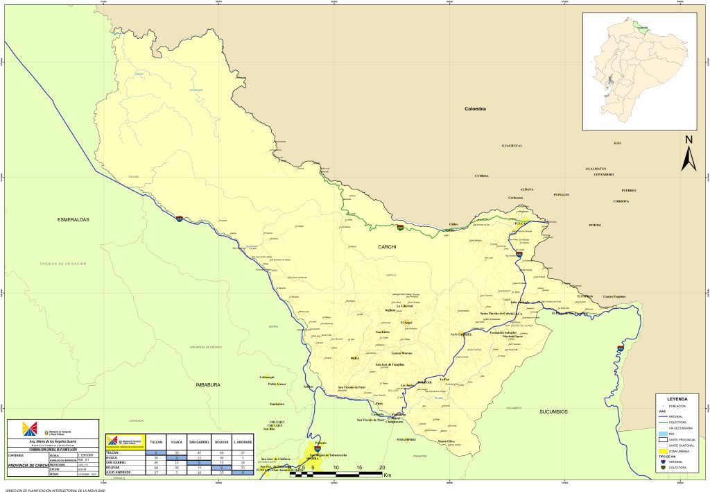 Mapa de carreteras de la provincia de Carchi.