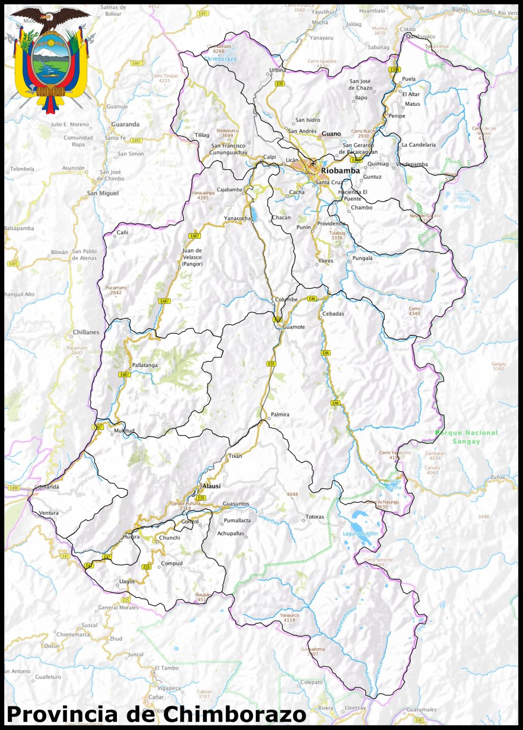 Mapa de la provincia de Chimborazo.