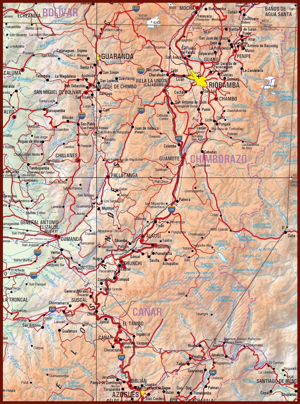 Mapa f&iacute;sico de la provincia de Chimborazo.