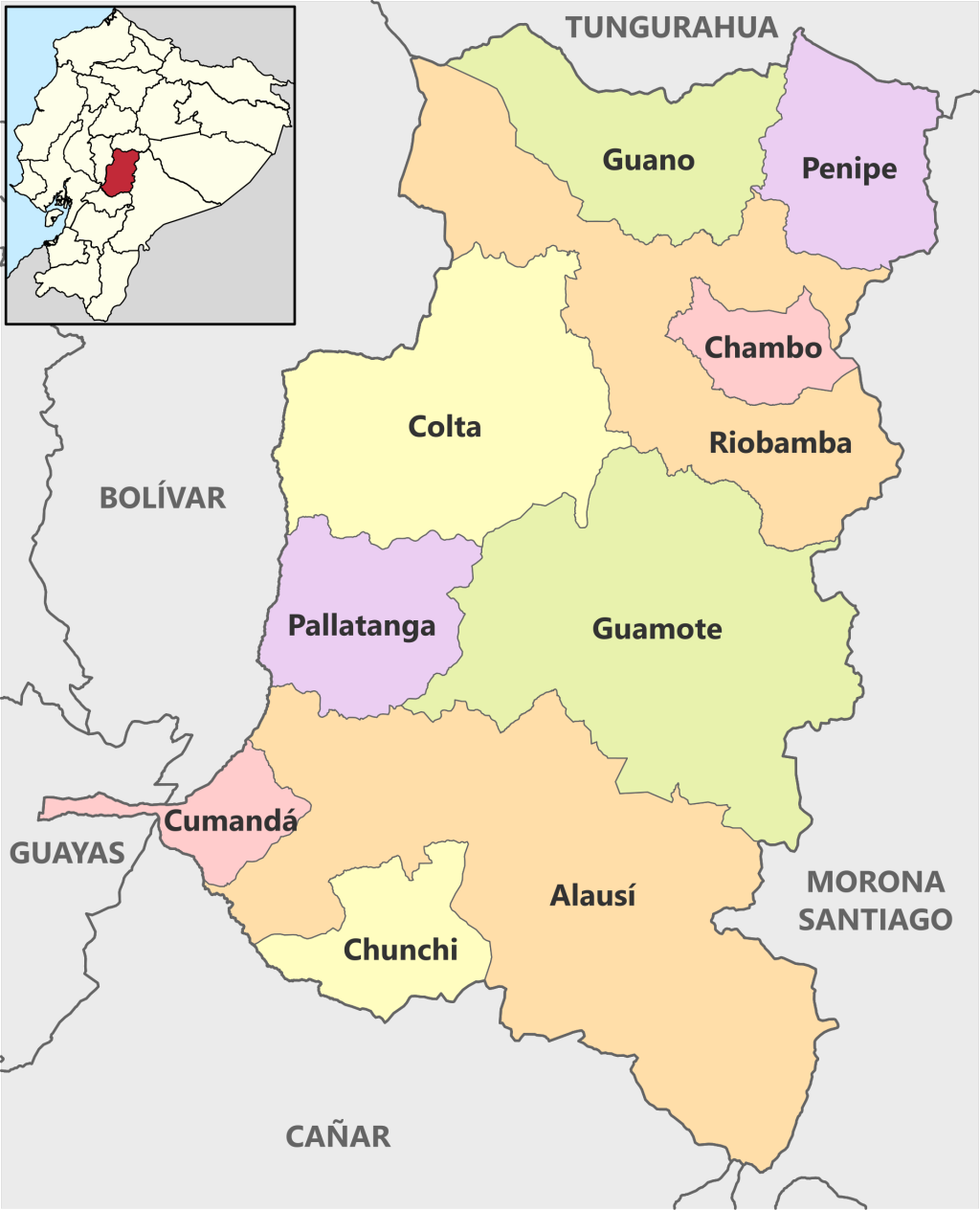 Mapa pol&iacute;tico de la provincia de Chimborazo.