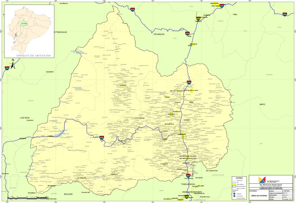 Mapa de carreteras de la provincia de Cotopaxi.