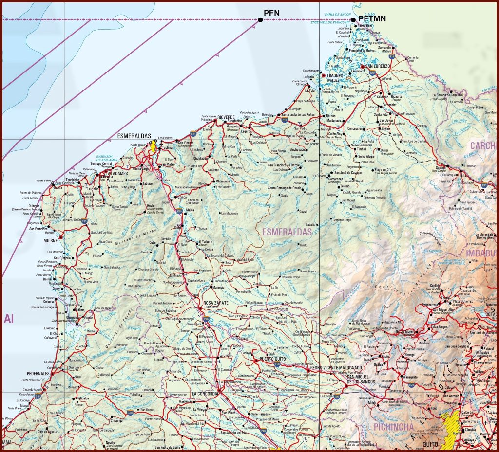 Mapa f&iacute;sico de la provincia de Esmeraldas.