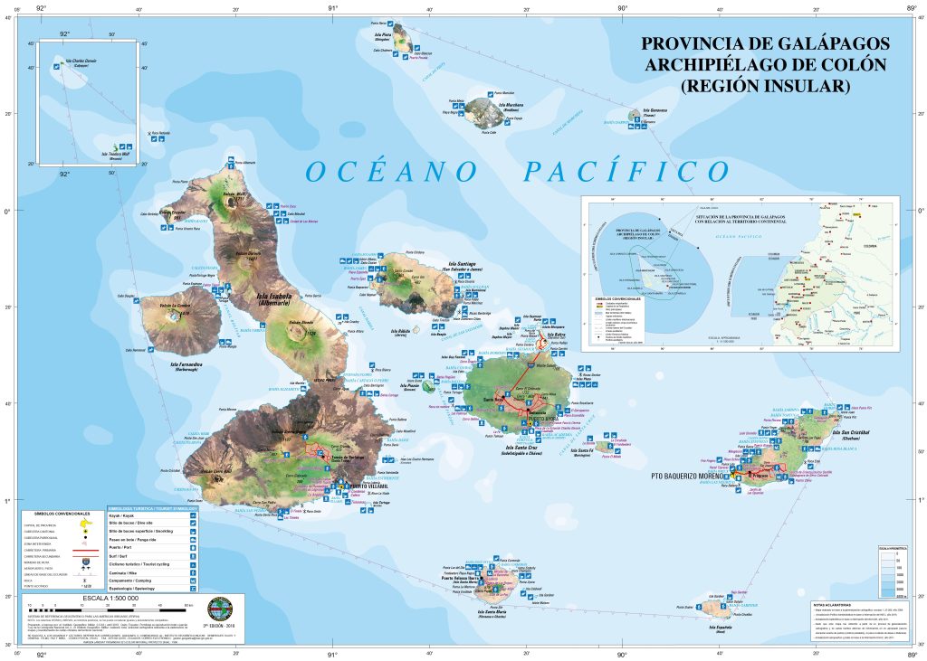 Mapa tur&iacute;stico de las islas Gal&aacute;pagos.