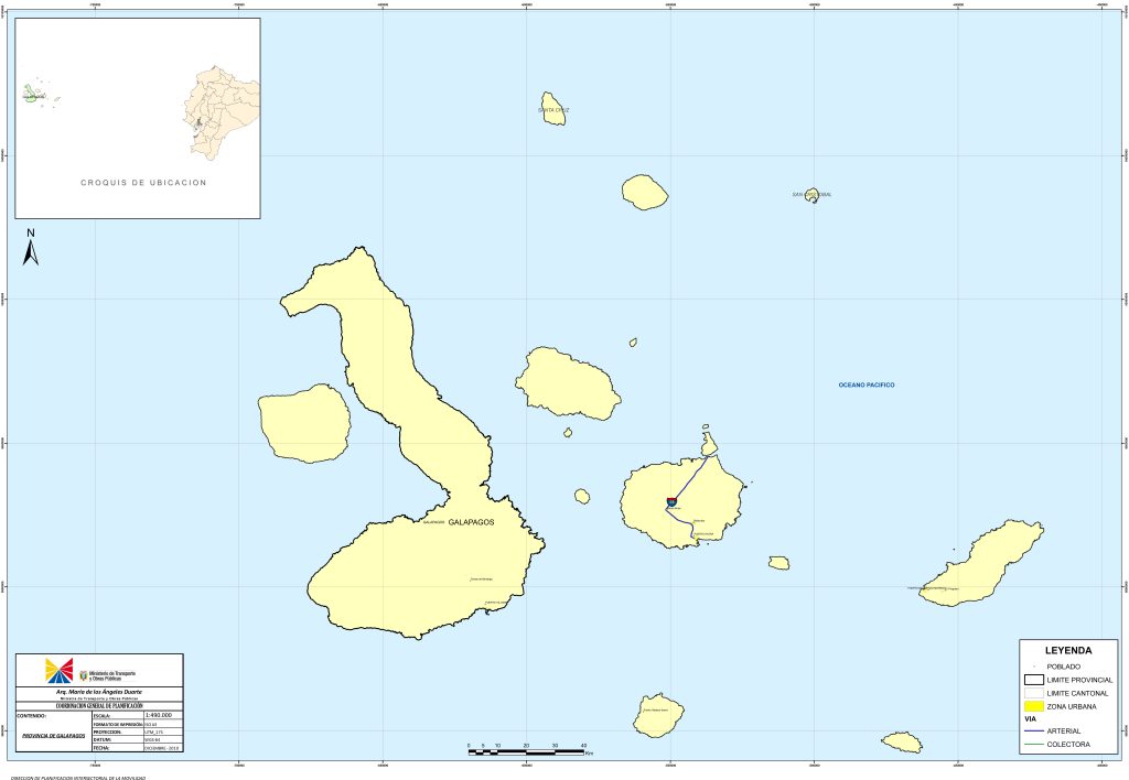 Mapa de carreteras de la provincia de Gal&aacute;pagos.