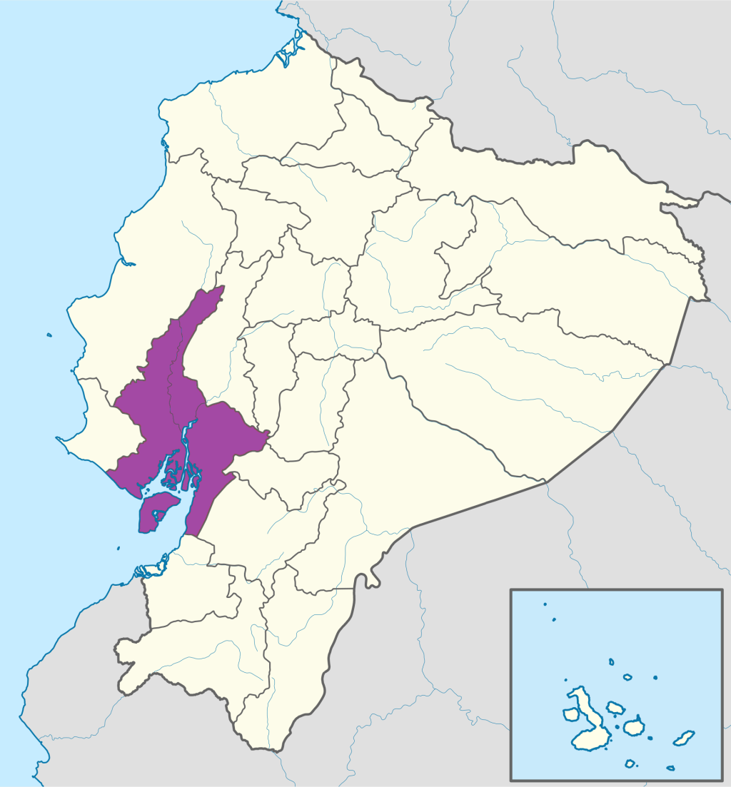 Mapa de ubicaci&oacute;n de la provincia del Guayas en Ecuador.