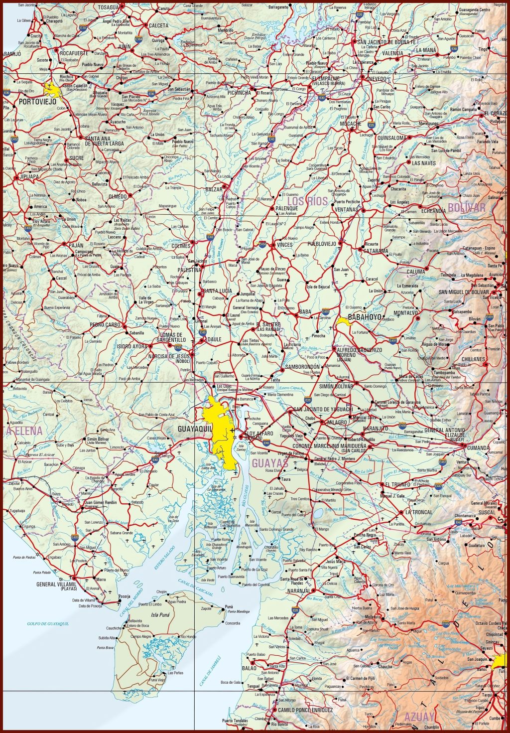 Mapa f&iacute;sico de la provincia del Guayas.