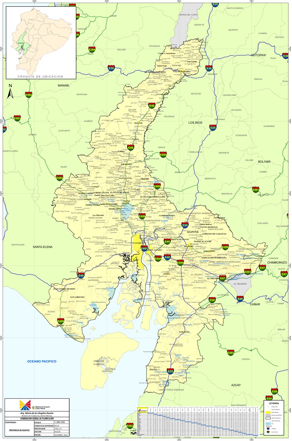 Mapa de carreteras de la provincia del Guayas.