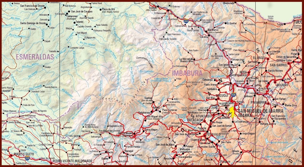 Mapa f&iacute;sico de la provincia de Imbabura.