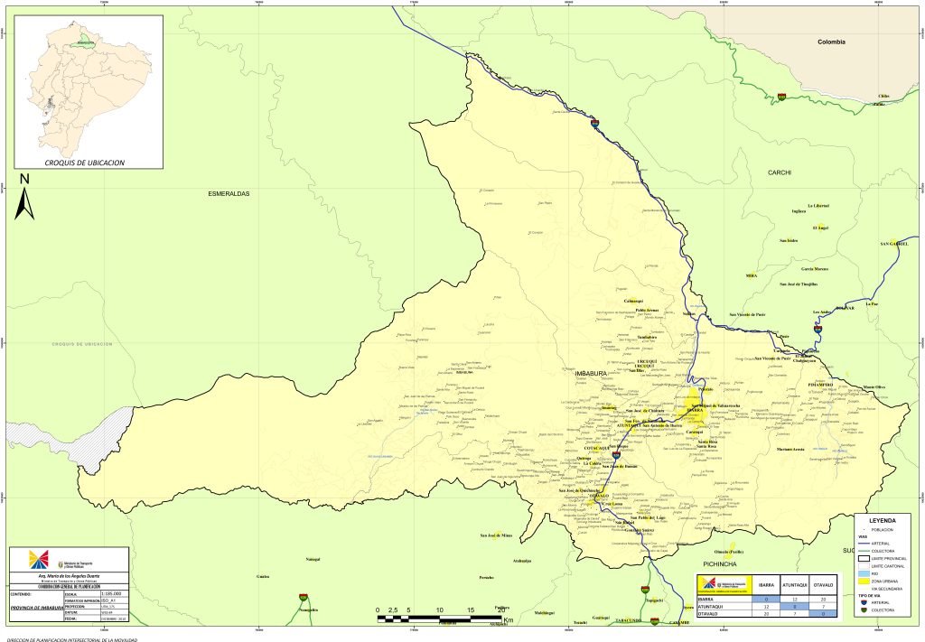 Mapa de carreteras de la provincia de Imbabura.