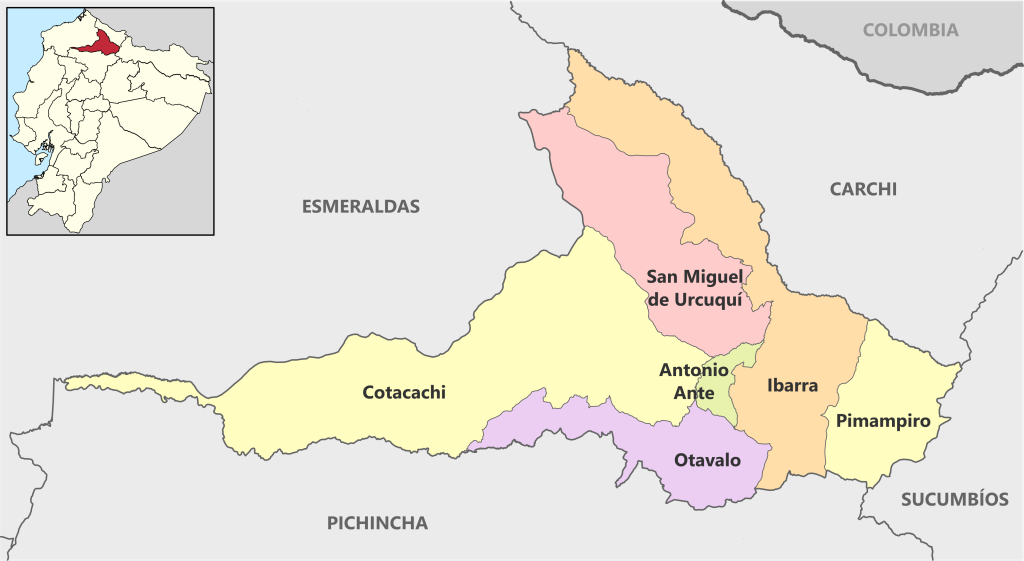 Mapa pol&iacute;tico de la provincia de Imbabura.