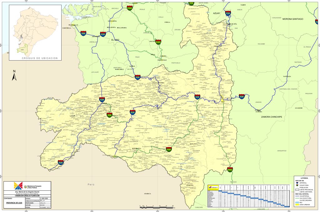 Mapa de carreteras de la provincia de Loja.
