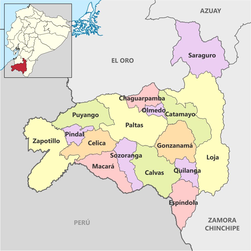 Mapa pol&iacute;tico de la provincia de Loja.