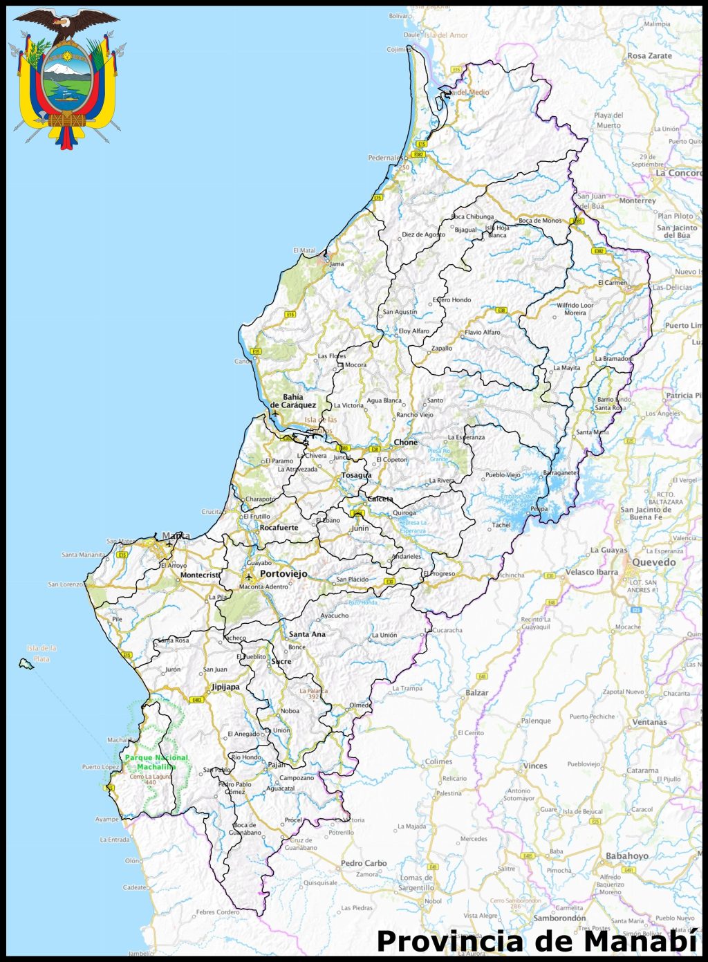 Mapa de la provincia de Manab&iacute;.