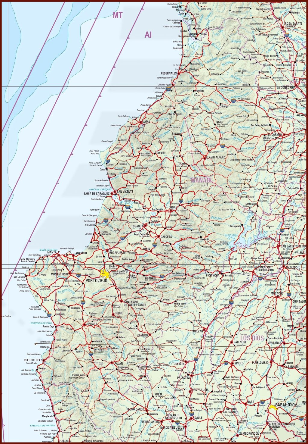 Mapa f&iacute;sico de la provincia de Manab&iacute;.