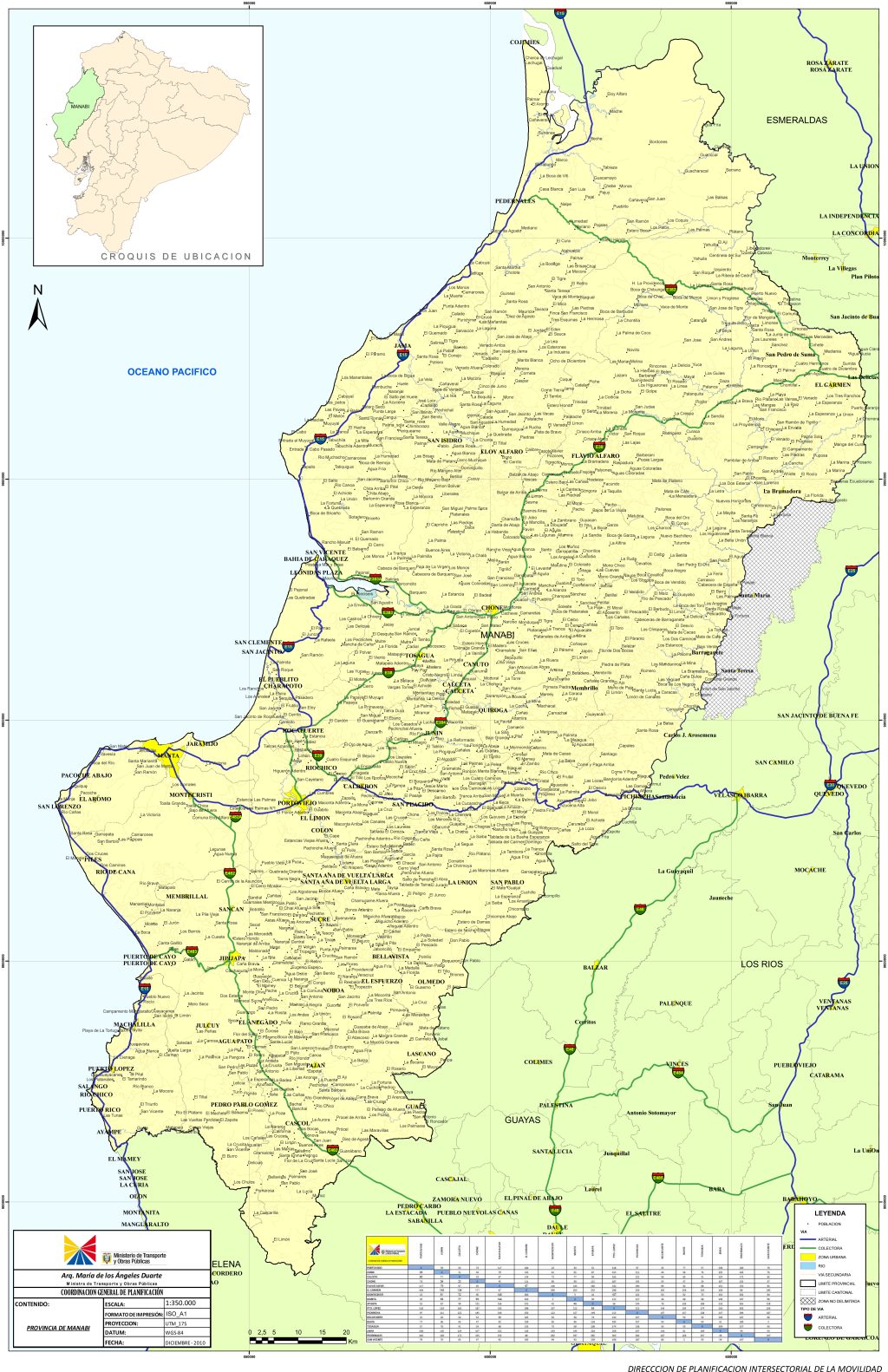 Mapa de carreteras de la provincia de Manab&iacute;.
