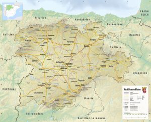 Mapa topográfico de Castilla y León.
