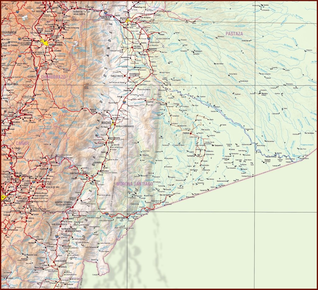 Mapa f&iacute;sico de la provincia de Morona Santiago.