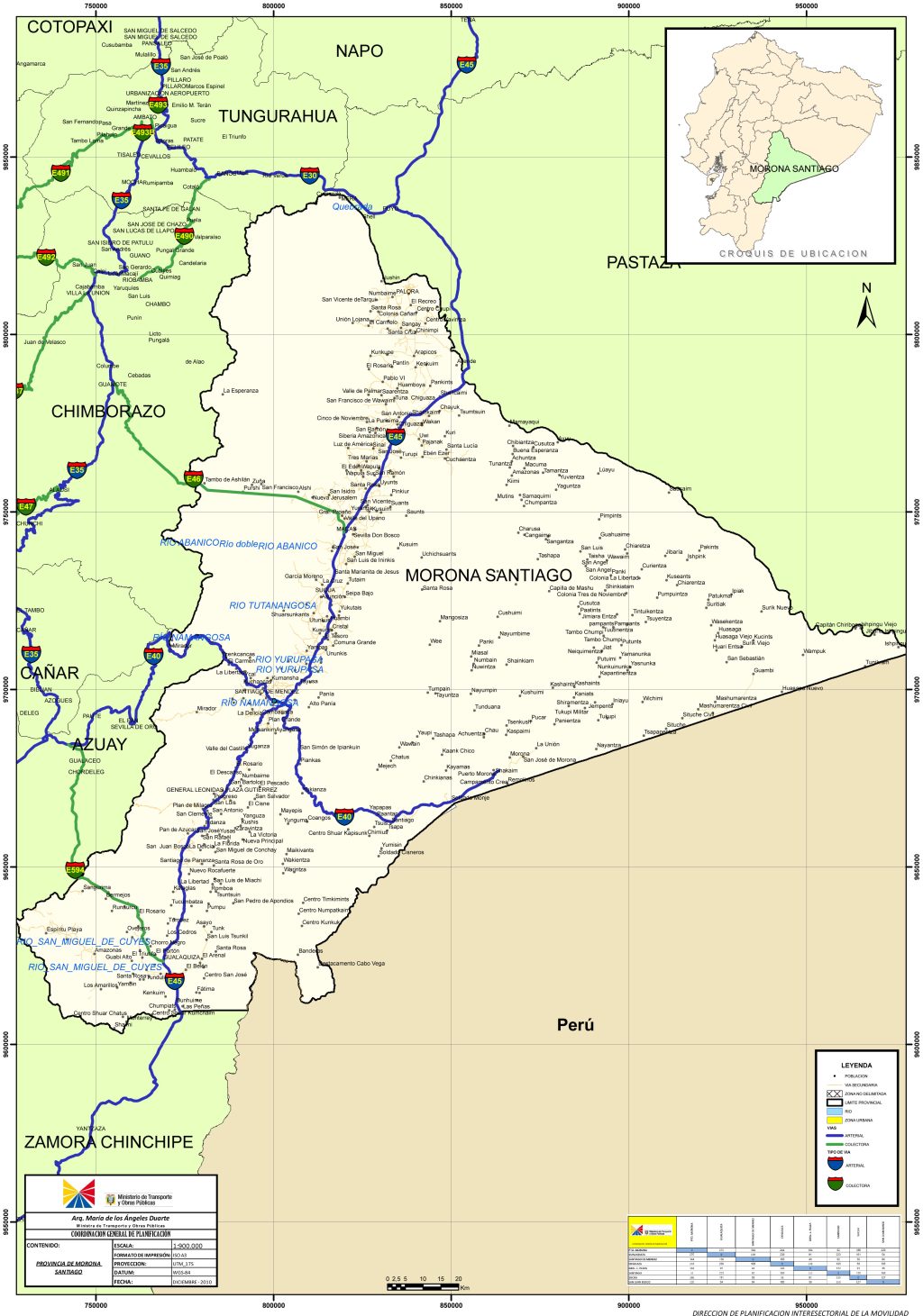 Mapa de carreteras de la provincia de Morona Santiago.