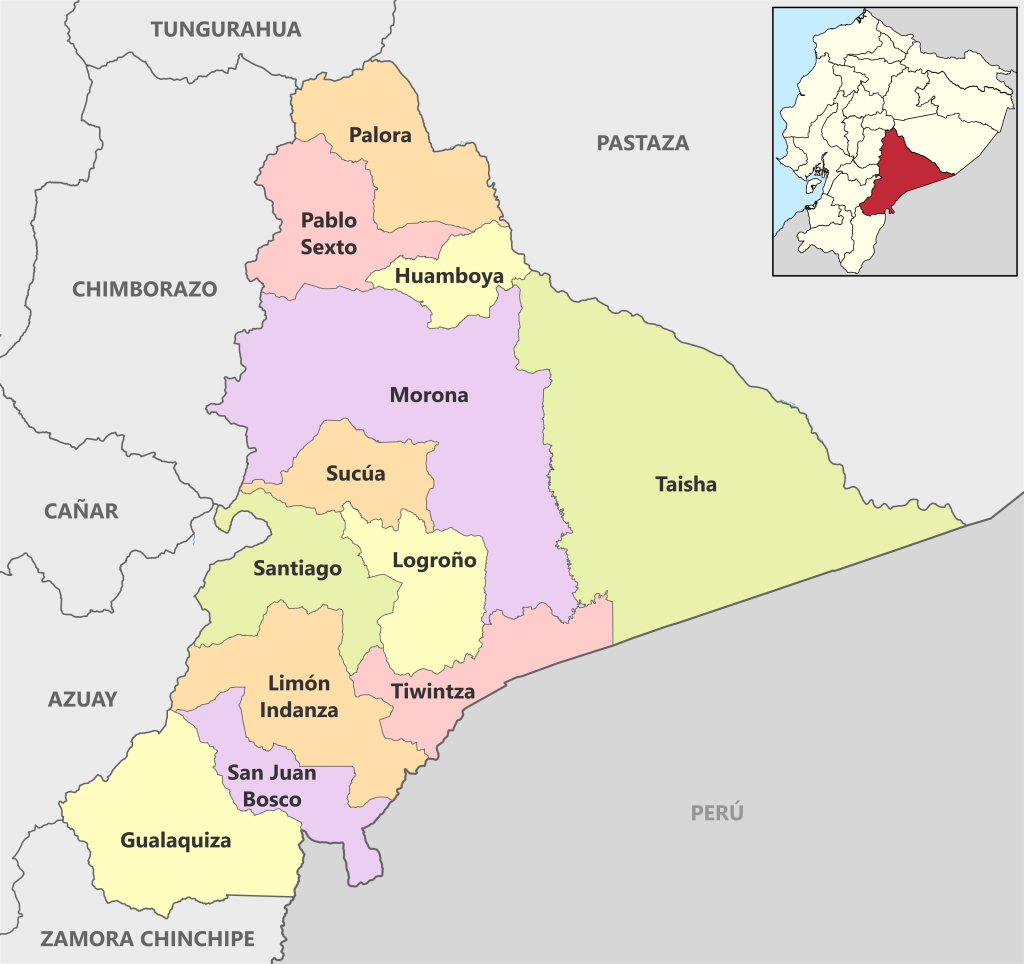 Mapa pol&iacute;tico de la provincia de Morona Santiago.