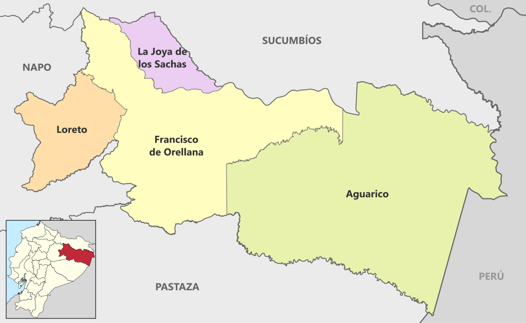 Mapa pol&iacute;tico de la provincia de Orellana.