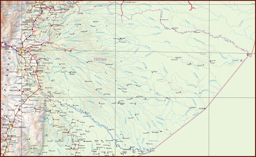 Mapa f&iacute;sico de la provincia de Pastaza.