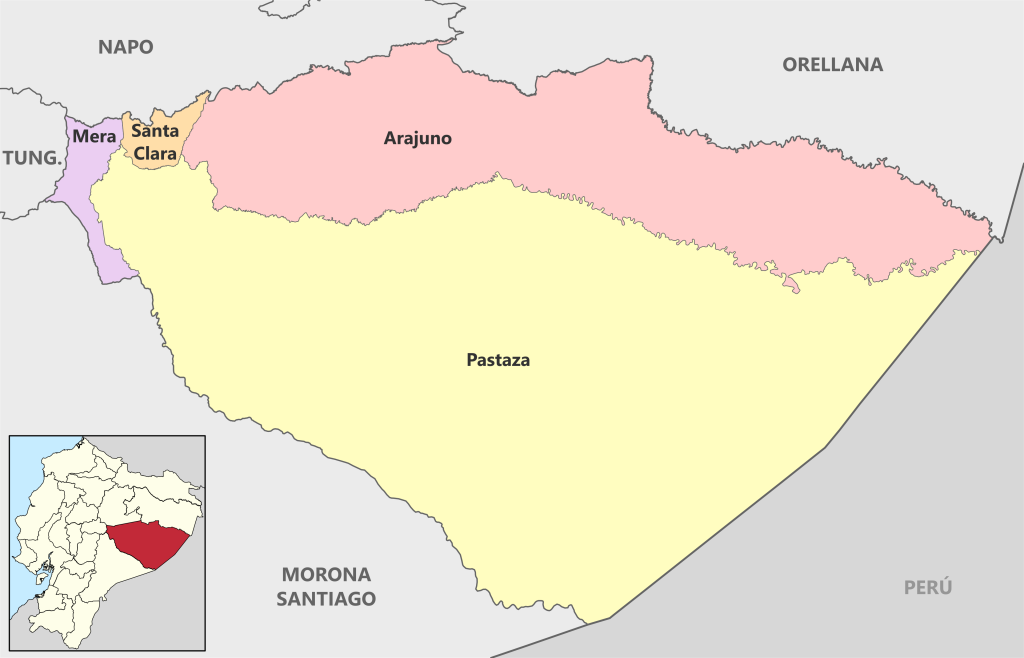Mapa pol&iacute;tico de la provincia de Pastaza.